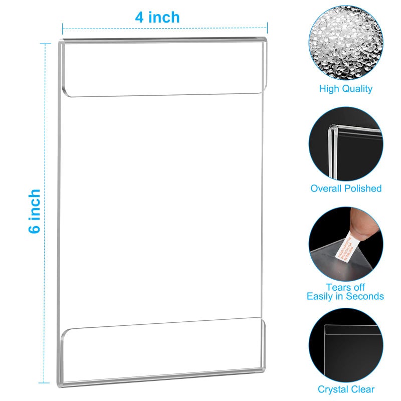 EHWINE 20 Pack 4x6 Wall Mount Acrylic Sign Holder, Wall Signs Photo Menu Flyer Display Holders, Plastic Clear Acrylic Frames for Office Home Hotel Business Store (with Adhesive Tape) - Image 3